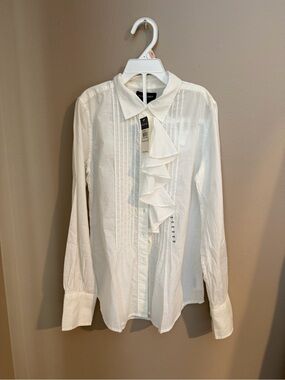 Polo Ralph Lauren Girls Size 10 White Ruffle Front Tuxedo Blouse Button Down NWT